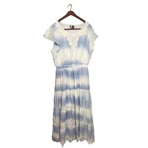 New Directions Women's Tie Dye Long Maxi Dress Plus Size 3X Blue And White